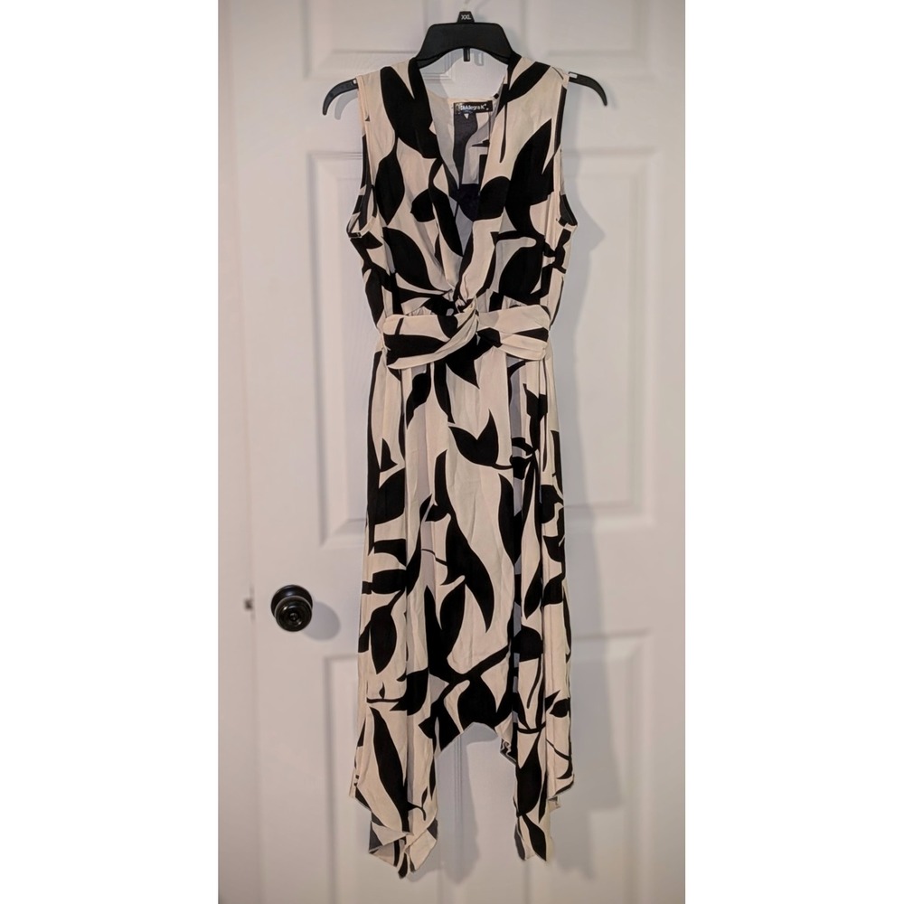 Allegra K Sleeveless V Neck Leaf Print‎ Asymmetrical Hem Midi Dress Medium NWT - Picture 5 of 11